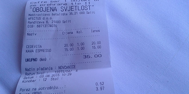 Na Kašteletu je obična kava 15 kuna, a cedevita 20