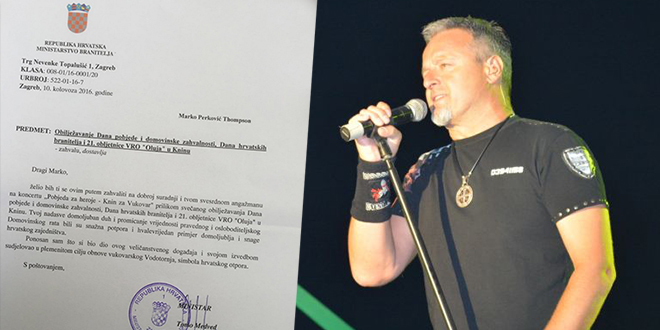 Ministar branitelja Tomo Medved se zahvalio Thompsonu zbog koncerta na kojem je zbog uzvika 'Za dom spremni' dobio prekršajnu prijavu