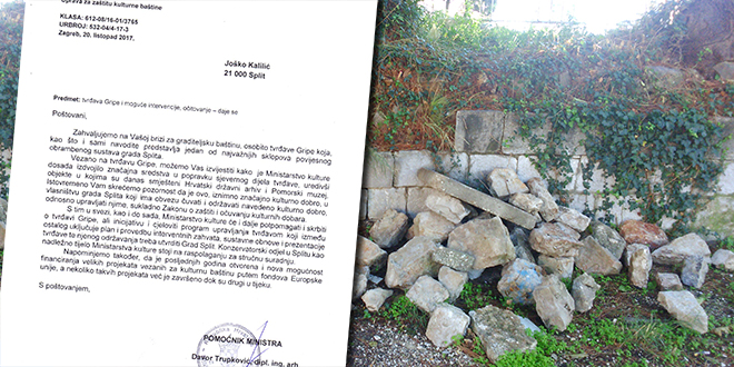 Ministarstvo kulture optužilo Grad Split zbog stanja tvrđave Gripe: 'Imate obvezu čuvati i održavati navedeno kulturno dobro!'