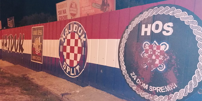 OŠTEĆEN HOS-ov GRB Netko je crvenom bojom polio mural na ulazu u Split
