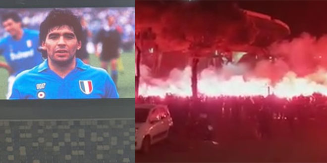 EKSKLUZIVNI VIDEO: Navijači Napolija ispred stadiona skandiraju Diegu, Riječane dočekala velika slika Maradone na semaforu!