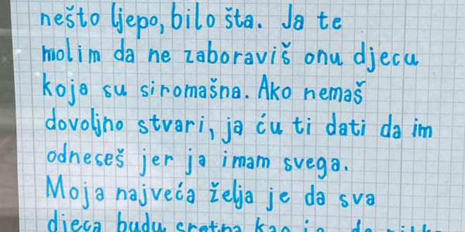MALA SPLIĆANKA PISALA SV. NIKOLI Poruka je prekrasna, ganut će vas njena želja!