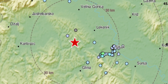 Dva slabija potresa u središnjoj Hrvatskoj