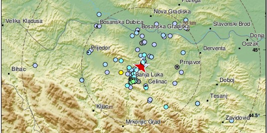 NOVO PODRHTAVANJE Kraj Banja Luke potres magnitude 4.1 po Richteru