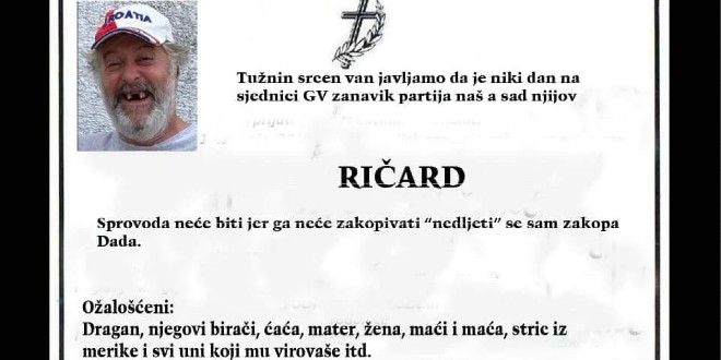 SDP-ovac Radeta objavio Ričardovu osmrtnicu