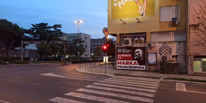 PLAKAT U CENTRU SPLITA Traži se oslobađanje Marka Franciškovića, osumnjičenog za poticanje na terorizam