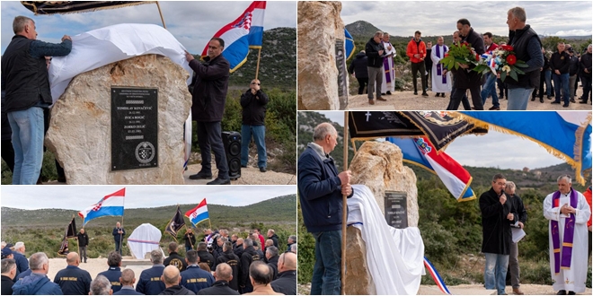 FOTOGALERIJA: U Radašinovcima otkriven spomenik Tomislavu Kovačeviću, Ivici Rogiću i Zorku Zeliću, poginulim hrvatskim braniteljima 