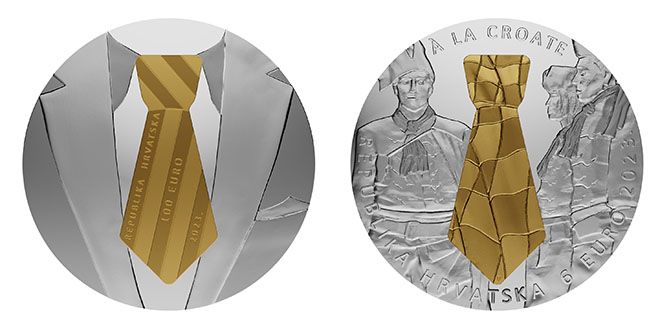 Zlatna i srebrna numizmatička eurokovanica Konturna kravata