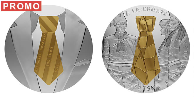 Zlatna i srebrna numizmatička eurokovanica Konturna kravata