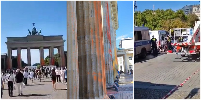 VIDEO Prosvjednici poprskali Brandenburška vrata narančastom bojom, više uhićenih