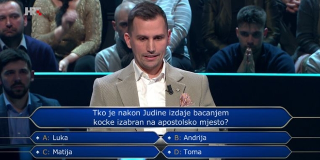 TKO ŽELI BITI MILIJUNAŠ Sinjanin pao na biblijskom pitanju