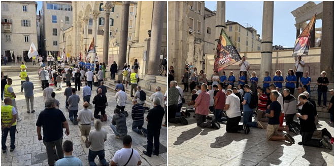 FOTO/VIDEO Katolički muževi ponovno molili na Peristilu, promatrali ih turisti