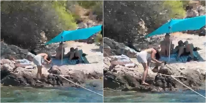 VIDEO Plovilo privezao uz stijenu na plaži, žena sjekirom pokušala presjeći konopce