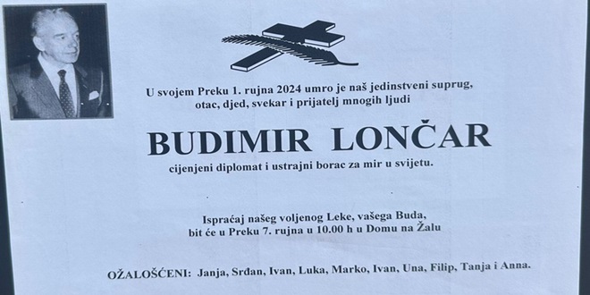 Posljednji ispraćaj Budimira Lončara organiziran u Domu na žalu u Preku