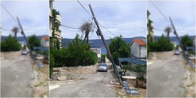 FOTO UBOD Bura prošli tjedan slomila stup u Slatinama, nadležne službe ne reagiraju