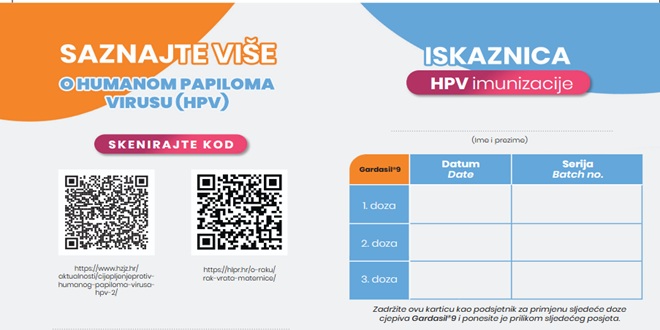 Kartica/iskaznica za upisivanje cijepljenja protiv HPV-a