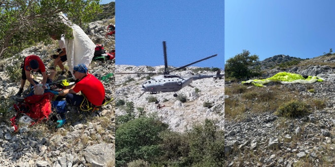 OZLJEDE PRSNOG KOŠA Paraglajder koji je pao na litice iznad Orebića helikopterom prebačen u KBC Split