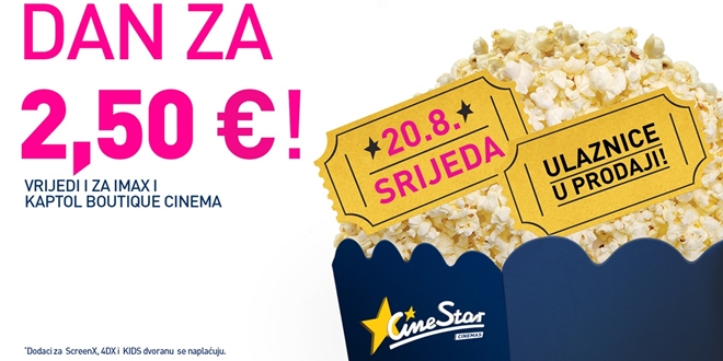 VELIKO PLATNO, MALA CIJENA: 20.8. Svi u CineStar za samo 2,50 eura