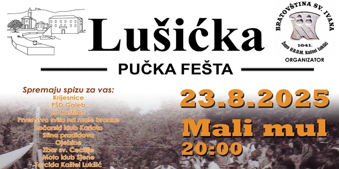 U SUBOTU Druga litnja pučka fešta u Lukšiću