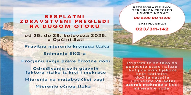 Besplatni preventivni zdravstveni pregledi i podizanje zdravstvene pismenosti na Dugome otoku