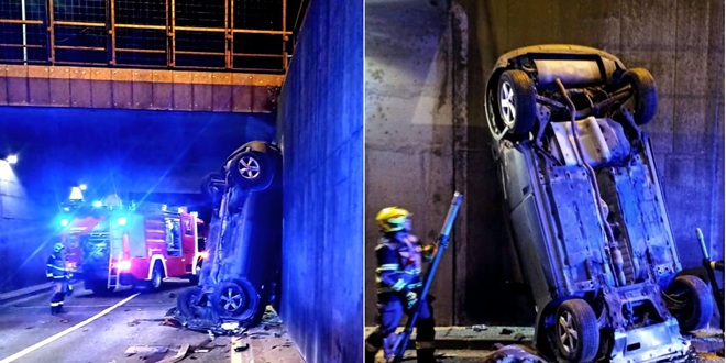 PRIZORI KOJI LEDE KRV U ŽILAMA Vatrogasci spašavali vozača koji je autom sletio s nadvožnjaka