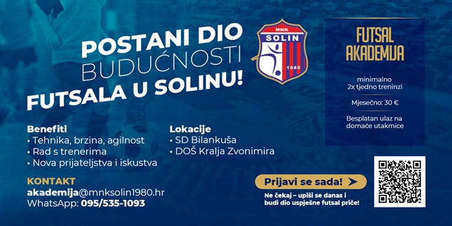 MNK Solin 1980 smanjio članarinu u Futsal akademiji