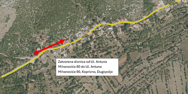 Zatvara se dio lokalne ceste u Koprivnom