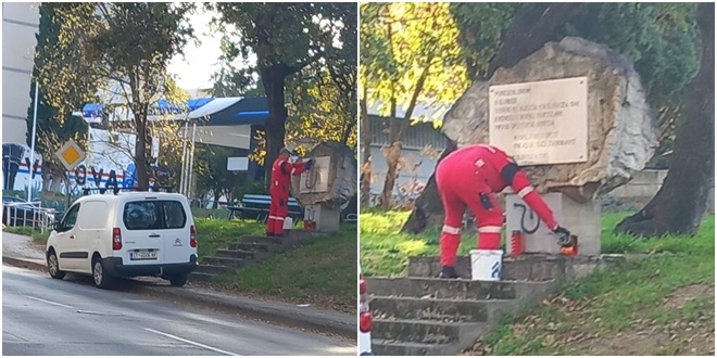 FOTO Čiste se ustaški simboli s ploče Prvom splitskom partizanskom odredu