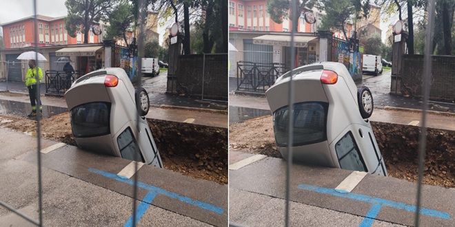 NADREALNO Autom u Rijeci upao u građevinsku jamu