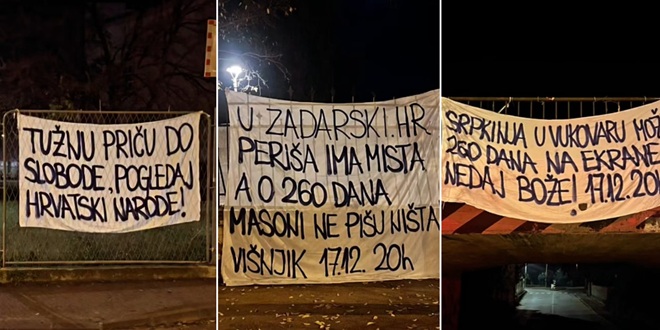 FOTOGALERIJA Ponovno osvanuli transparenti u Zadru uoči premijere filma '260 dana'