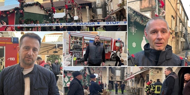 FOTO/VIDEO Izgorjelo više stanova: U požaru u Trogiru lakše ozlijeđen vatrogasac, urušilo se krovište 