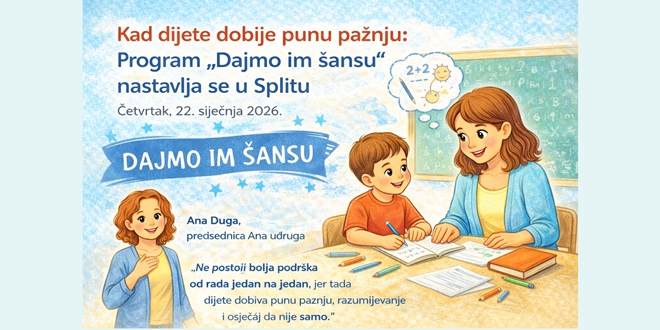 ZAJEDNO ZA DJECU Nastavak programa 'Dajmo im šansu' u Splitu